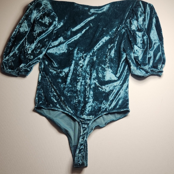 Free People Crushed Velvet Bodysuit Deep Teal XS NWT MSRP $78 - Picture 7 of 9